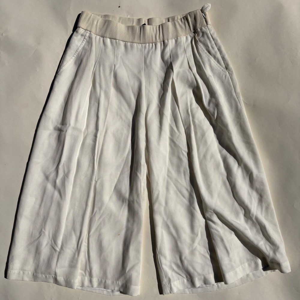 Eileen Fisher Bone White Tencel Wide Leg Culotte Pants Side Zip Pleated Small S